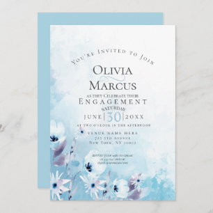 Invitation FIANÇAILLES   Watercolor Sky Blue Anemone Garden