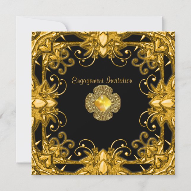 Invitation Fiançailles Zizzago Black Gold Antique  (Devant)