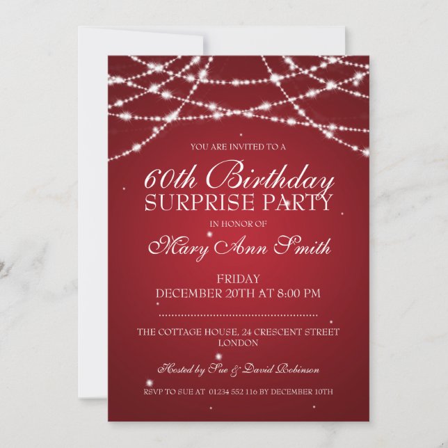 Invitation Ficelle de fête d'anniversaire de surprise des (Devant)