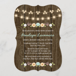 Invitation Ficelle turquoise de Fête de la mariée rustique