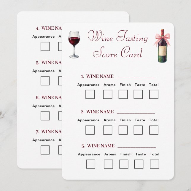 Invitation Fiche de Dégustation de Vin Élégante (Devant / Derrière)