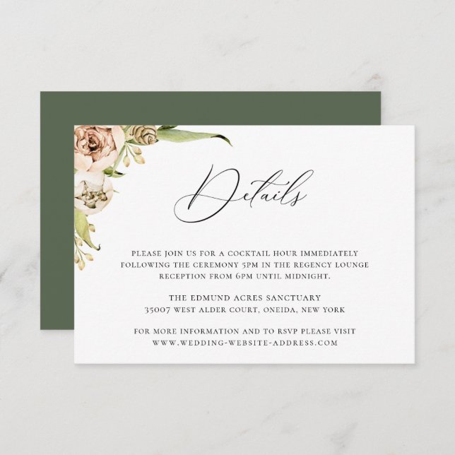 Invitation Fiche de détails sur le Mariage de la forêt botani (Devant / Derrière)