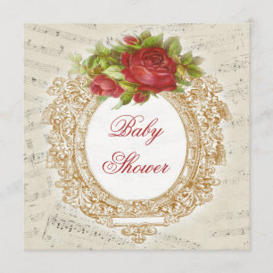 Invitation Fiche de musique Vintage Red Rose Frame Baby showe