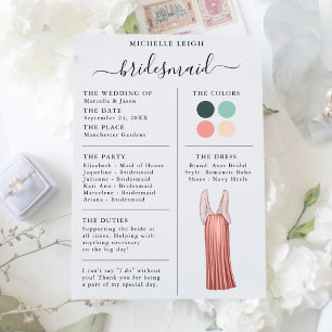 Invitation Fiche d'information de Bridesmaid Détails Turquois