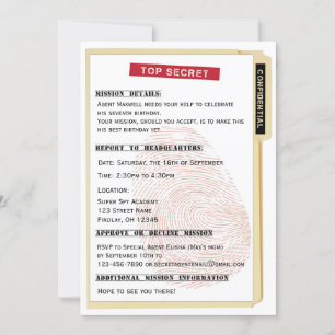 Invitation Fichier de mission de l'agent secret Spy Anniversa