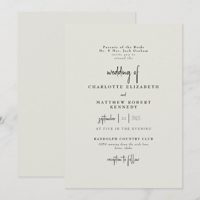 Invitation Fidèle pour toujours Crème Mariage III (Devant / Derrière)