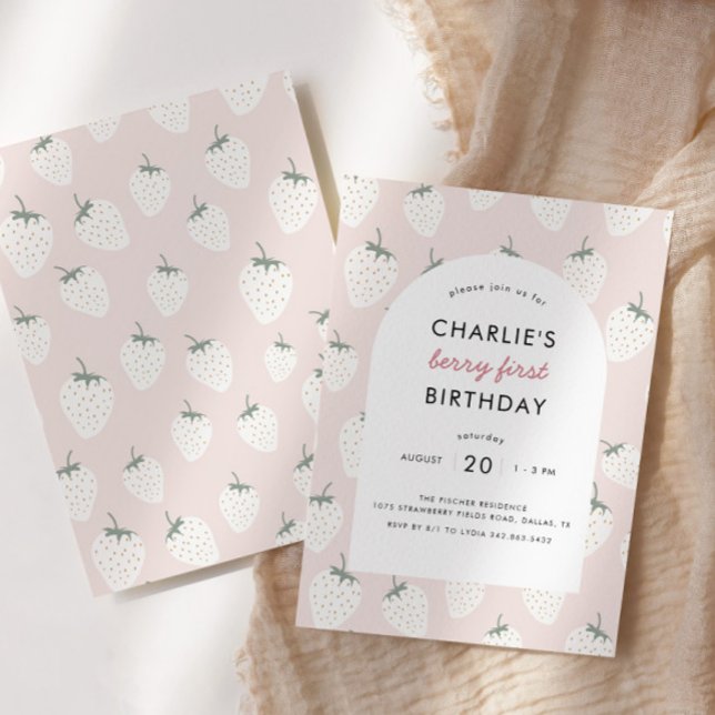 Invitation Fields fraises Berry Premier anniversaire | Fille (Créateur téléchargé)