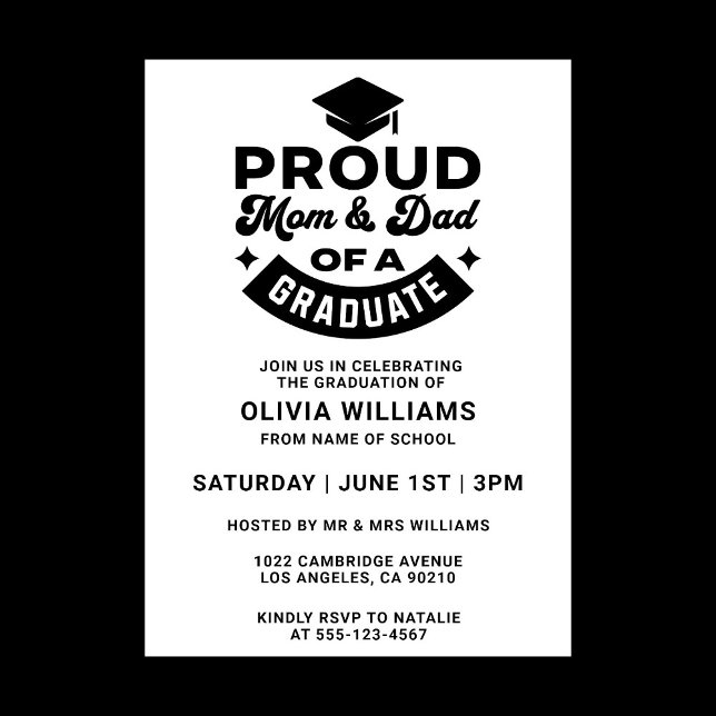 Invitation Fier Simple Moderne Fier Maman Et Papa Graduation  (stylish typography graduation party invitation)