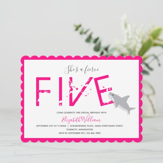 Invitation Fierce Cinq requin rose chaud animal 5e (Debout devant)