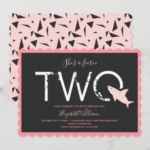 Invitation Fierce Two Pink Shark Bold Animal 2ème anniversair