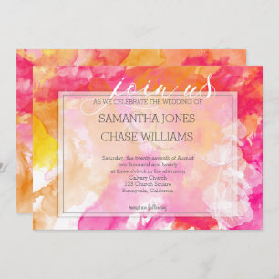 Invitation Fiery Bold Sunset Aquarelle Hollyhock Mariage