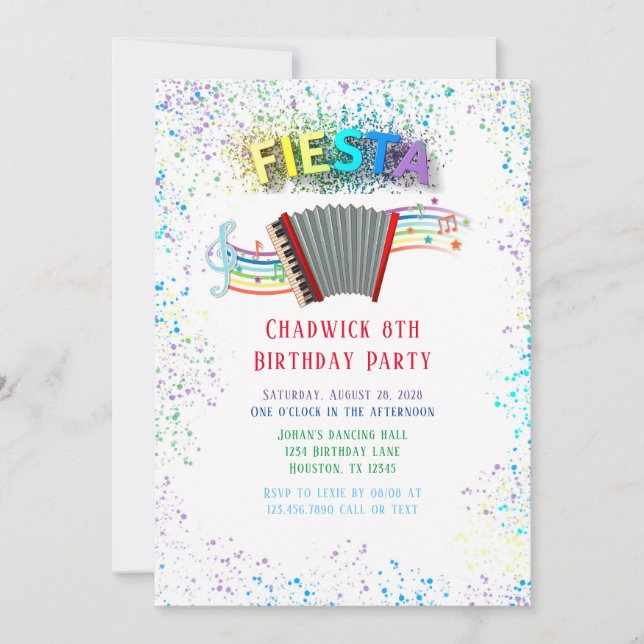 Invitation Fiesta Accordion Danser Anniversaire (Devant)