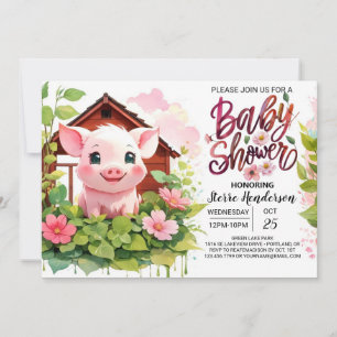 Invitation Fiesta agricole au Baby shower rose de Piggy