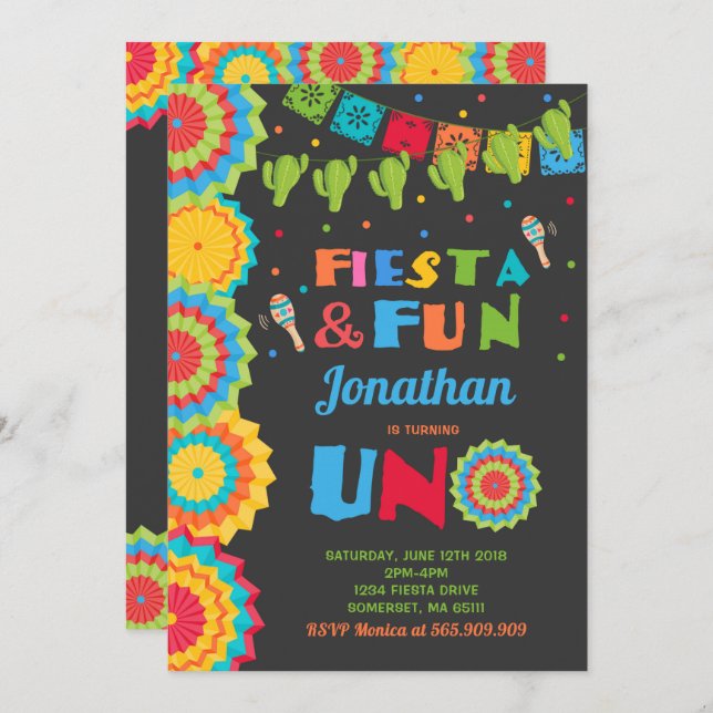 Invitation Fiesta Anniversaire Fiesta Fun Se Trans (Devant / Derrière)