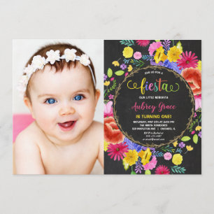 Invitation Fiesta anniversaire fille aquarelle florale photo