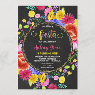 Invitation Fiesta anniversaire fille aquarelles florales