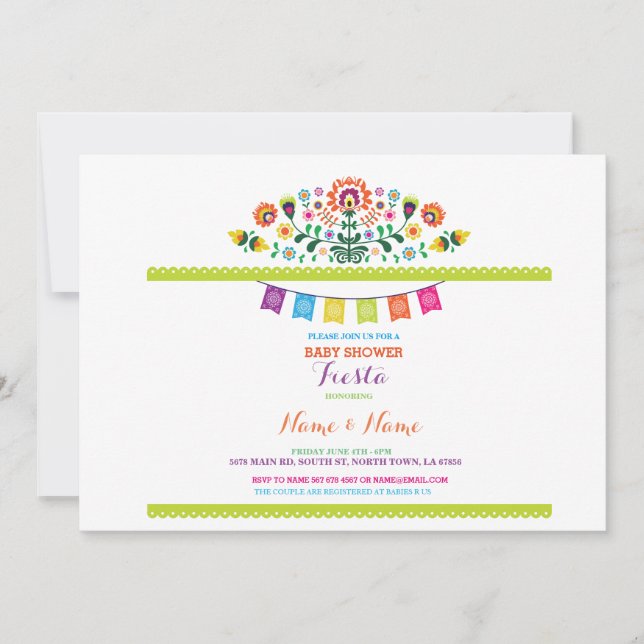 Invitation Fiesta Baby shower Floral mexicain Mexique Invitat (Devant)