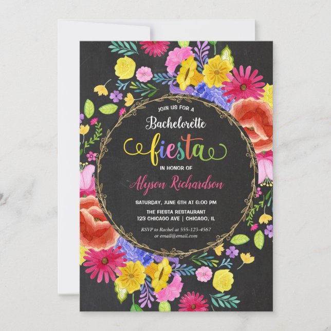 Invitation Fiesta Bachelorette Party, thème mexicain floral (Devant)
