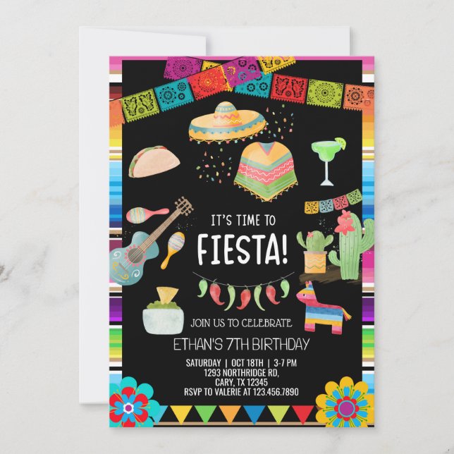 Invitation Fiesta boy birthday invitation, boy fiesta any age (Devant)