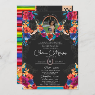 Invitation Fiesta Bright Floral et Serape Charro Quinceanera