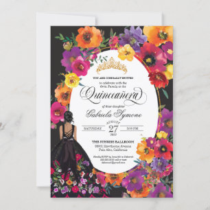 Invitation Fiesta Broderie Aquarelle Florale Quinceanera