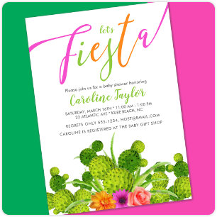 Invitation Fiesta Cactus Baby shower floral coloré