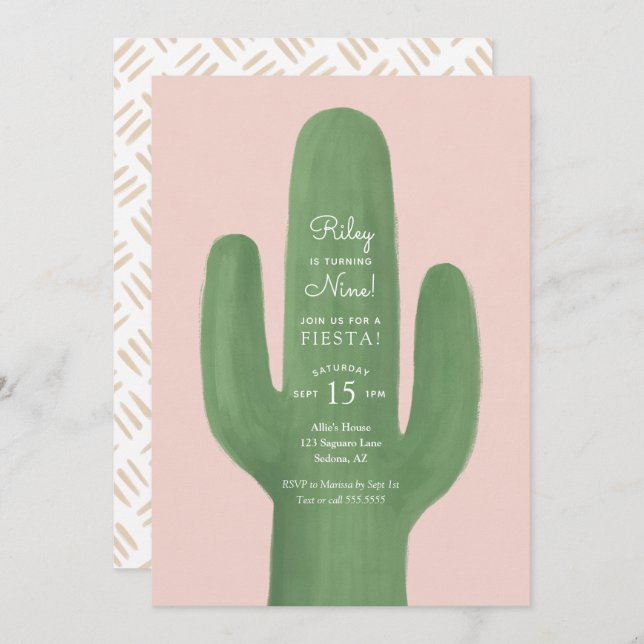 Invitation Fiesta Cactus Boho Girl Birthday Party (Devant / Derrière)