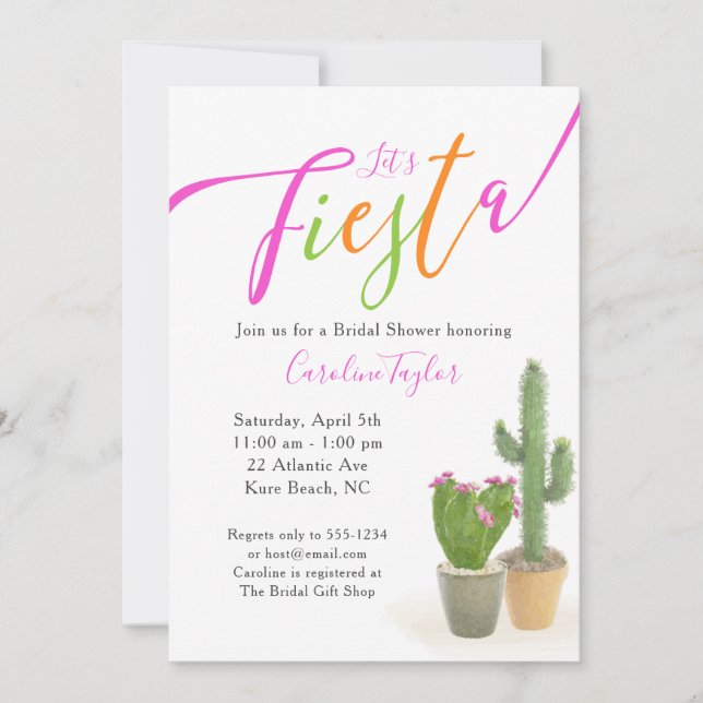 Invitation Fiesta Cactus Bright Pink Green Fête des mariées (Devant)