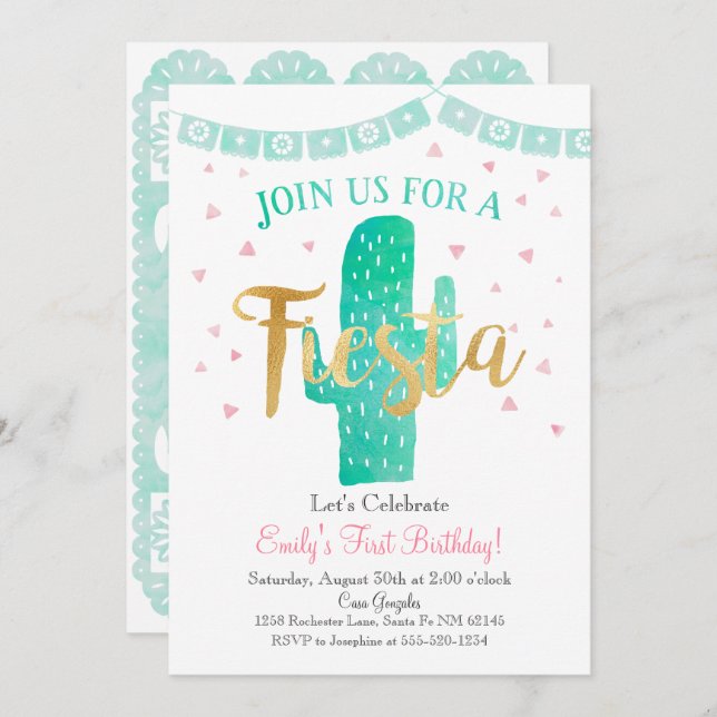 Invitation Fiesta Cactus Invitation, Parfait pour tout événem (Devant / Derrière)