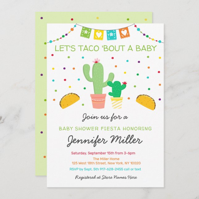Invitation Fiesta Cactus Taco Bout A Baby shower (Devant / Derrière)
