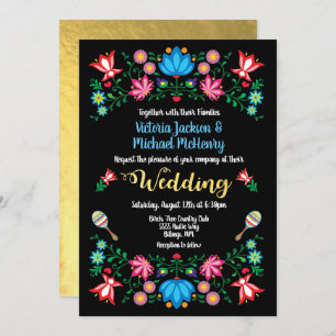 Invitation Fiesta Card Mariage mexicain Floral Gold Foil