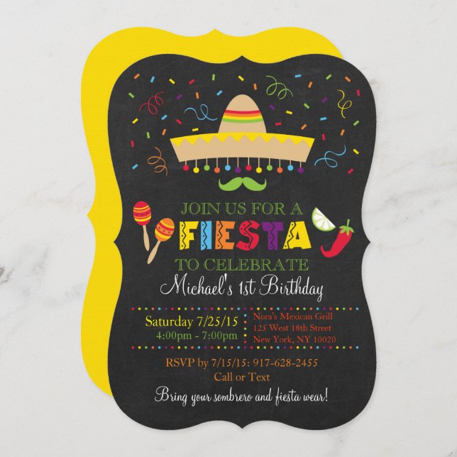Invitation Fiesta Chalkboard anniversaire (Devant / Derrière)