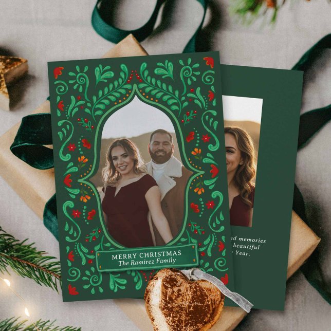 Invitation Fiesta Christmas Papel Picado Photo Greeting Card (Fiesta Merry Christmas Photo Card)