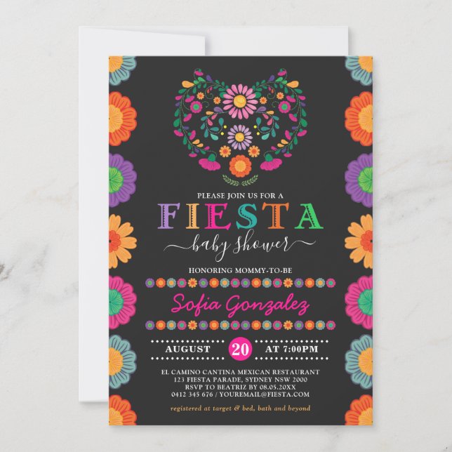 Invitation Fiesta colorée Baby shower Fleurs mexicaines (Devant)