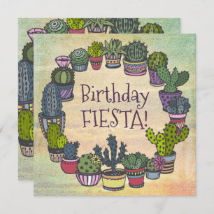 Invitation Fiesta colorée d'anniversaire de cactus