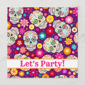 Invitation Fiesta colorée de crâne de sucre sur l'invitation
