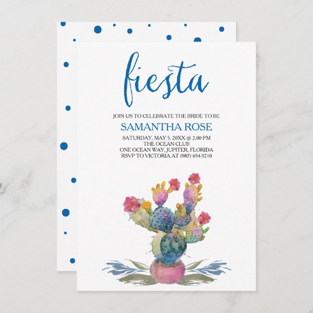 Invitation Fiesta de fête de Fête de la mariée de cactus (Devant / Derrière)