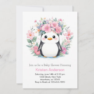 Invitation Fiesta de jeu de pingouin : Baby shower de fille