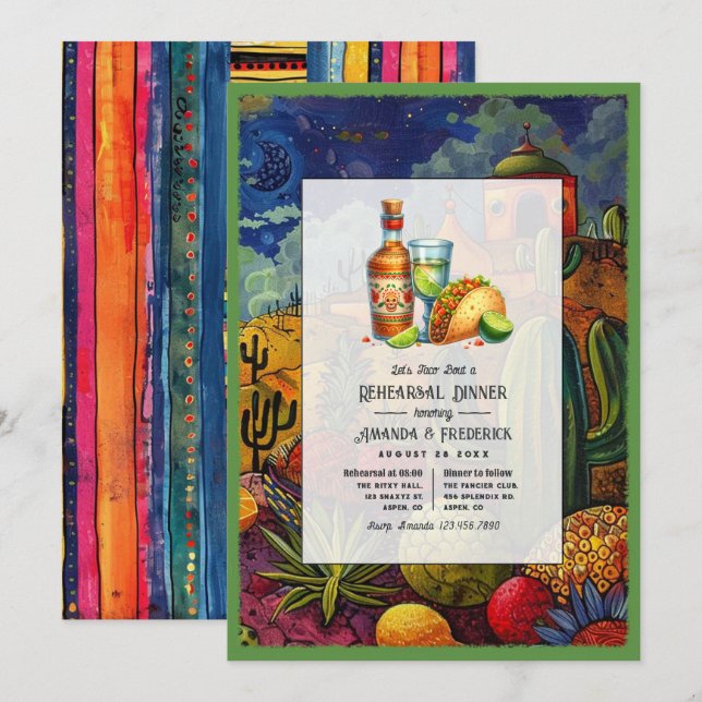 Invitation Fiesta de Mariage Parlons Taco Lors d'un Dîner de  (Devant / Derrière)
