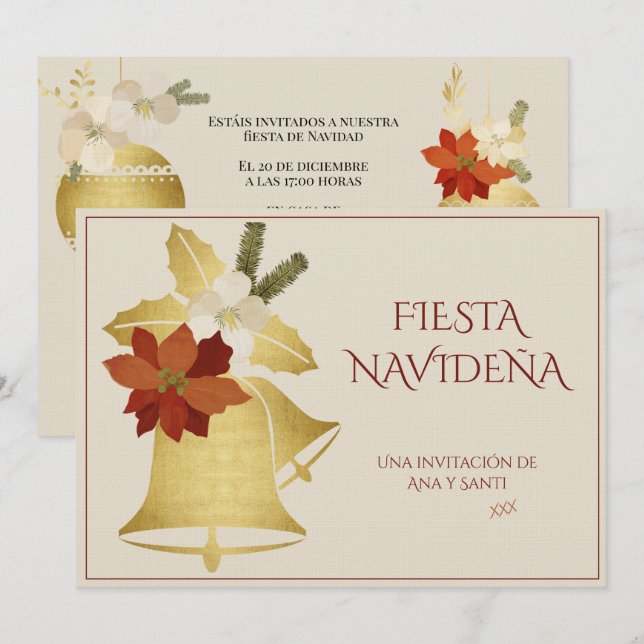Invitation Fiesta de Navidad Elegante Decorada (Devant / Derrière)