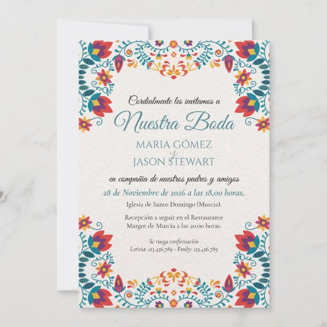 Invitation Fiesta Elegant Colorful Floral Spanish Wedding (Devant)
