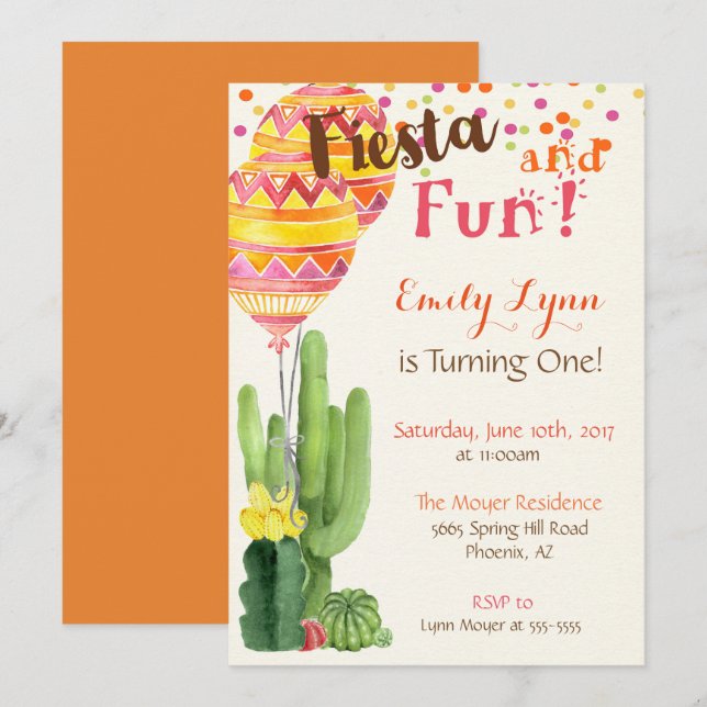 Invitation Fiesta First Birthday (Devant / Derrière)