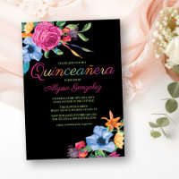 Fiesta Fleurs Aquarelle Noire Quinceanera Florale