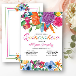 Invitation Fiesta Fleurs Blanc Coloré Floral Quinceanera