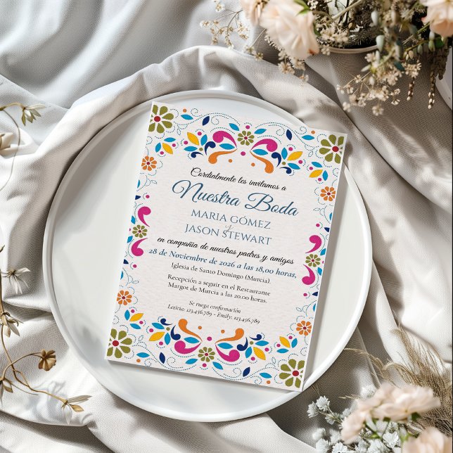 Invitation Fiesta Fleurs Colorées Mariage Espagnol (Fiesta Colorful Floral Boda Spanish Wedding Invitation)