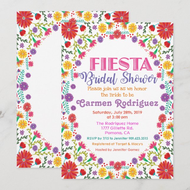Invitation Fiesta Floral Bridal (Devant / Derrière)