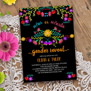 Invitation Fiesta Floral noir couleur mexicaine Révélation de
