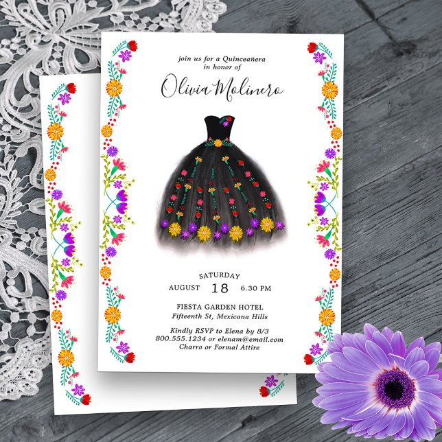 Invitation Fiesta Floral Princesse mexicaine Robe Quinceanera (Quinceanera Invitation from my Mexican Fiesta Flowers Quinceanera Collection -printed or digital
)