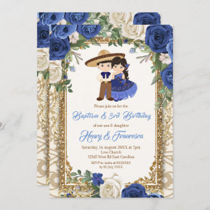 Invitation Fiesta Floral Sibling Baptême et Anniversaire