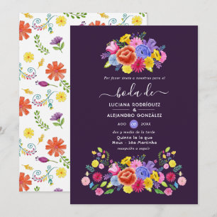 Invitation Fiesta Florale Élégante à l'Aquarelle Mariage Espa